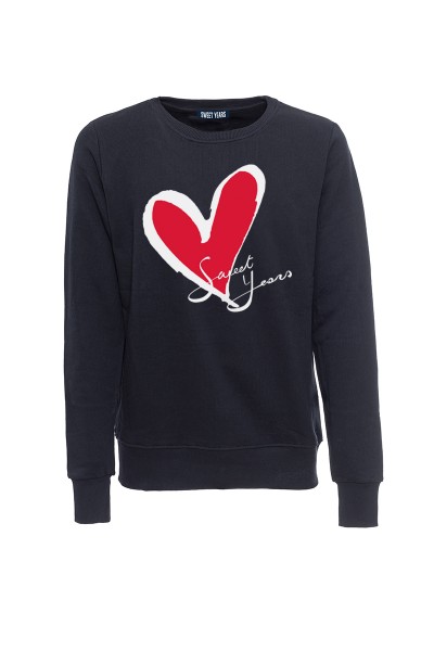 Felpa girocollo nera in cotone con logo del cuore Sweet Years.