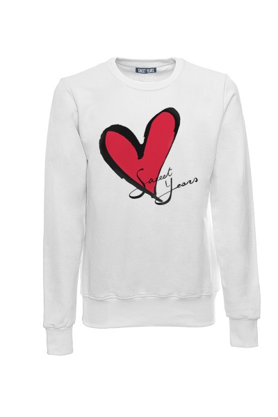 Felpa girocollo bianca in cotone con logo del cuore Sweet Years.