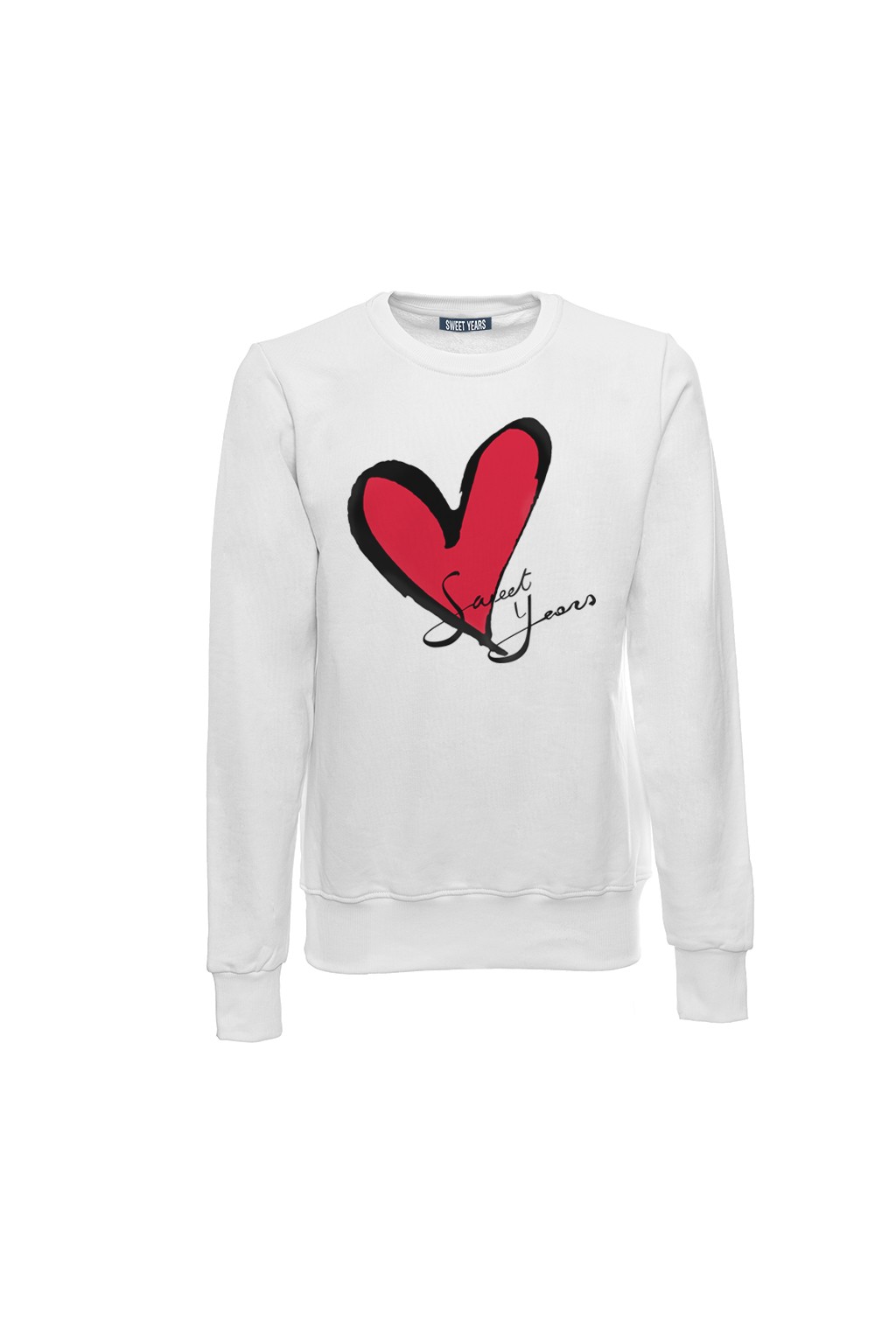 Felpa girocollo bianca in cotone con logo del cuore Sweet Years.