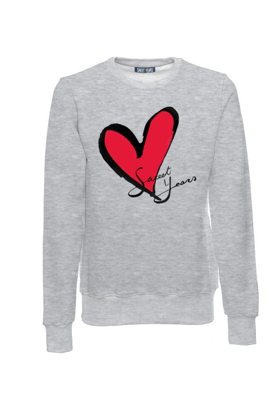 Felpa girocollo grigio melange in cotone con logo del cuore Sweet Years.