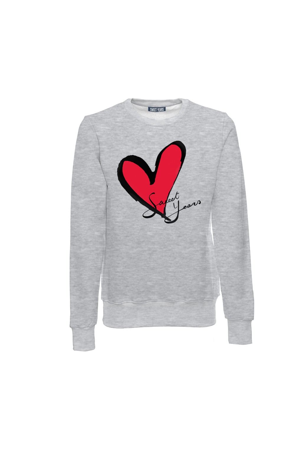 Felpa girocollo grigio melange in cotone con logo del cuore Sweet Years.