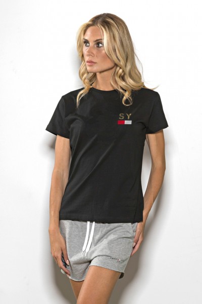 T-shirt girocollo donna in cotone tinta unita con stampa Sweet Years