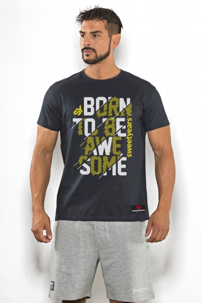 T-shirt uomo Sweet Years cotone tinta unita con stampa bicolore sul petto