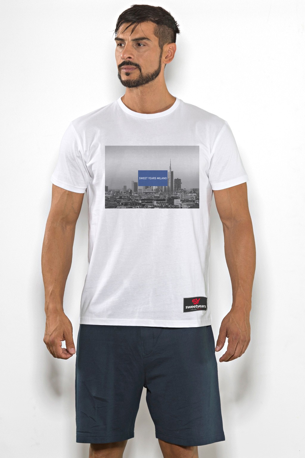 T-shirt uomo Sweet Years cotone tinta unita con stampa di skyline Taglia M  Colore Nero