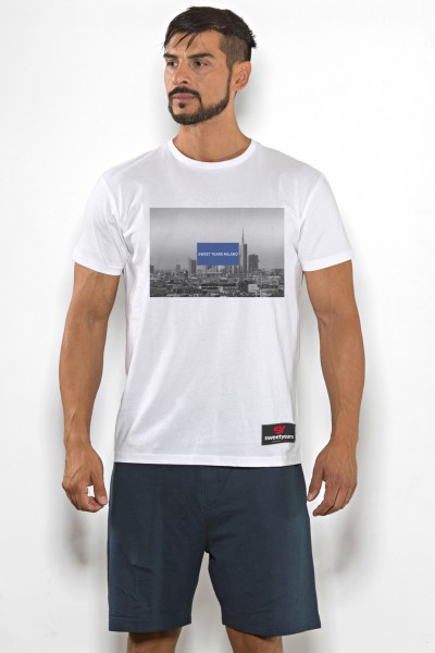 T-shirt uomo Sweet Years cotone tinta unita con stampa skyline sul petto