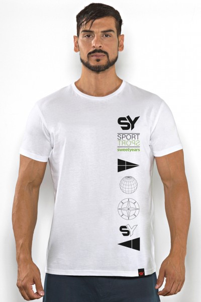 T-shirt uomo Sweet Years in cotone tinta unita con stampa verticale sul fronte