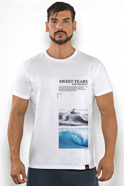 T-shirt uomo Sweet Years in cotone tinta unita con stampa verticale sul fronte