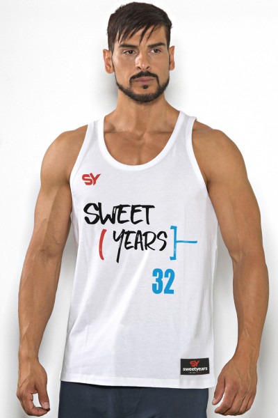 Canotta in cotone con scollo rotondo a spalla stretta con stampa e scritta centrale in contrasto Sweet Years