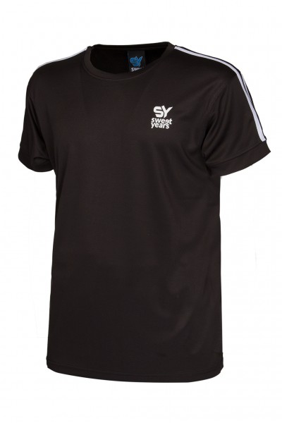 T-shirt da padel per uomo in tessuto tecnico di colore nero con bande sulle maniche e marchio in contrasto Sweet Years.