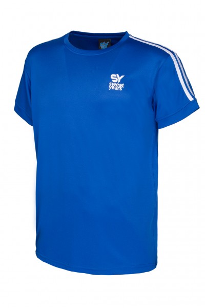 T-shirt da padel per uomo in tessuto tecnico di colore royal con bande sulle maniche e marchio in contrasto Sweet Years.