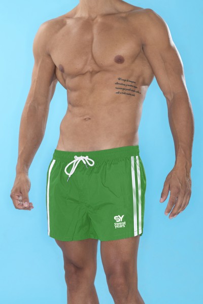 Boxer da mare da uomo tinta unita verde con coulisse e bande laterali in contrasto Sweet Years.