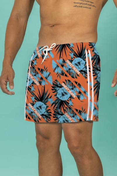 Boxer da mare da uomo fantasia a fiori con coulisse e bande laterali in contrasto Sweet Years.