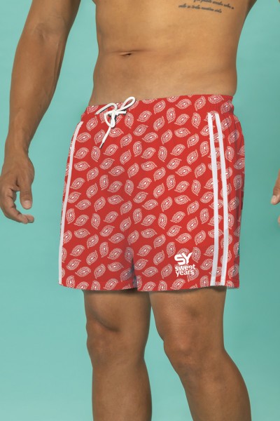 Boxer da mare da uomo fantasia con fregi con coulisse e bande laterali in contrasto Sweet Years.