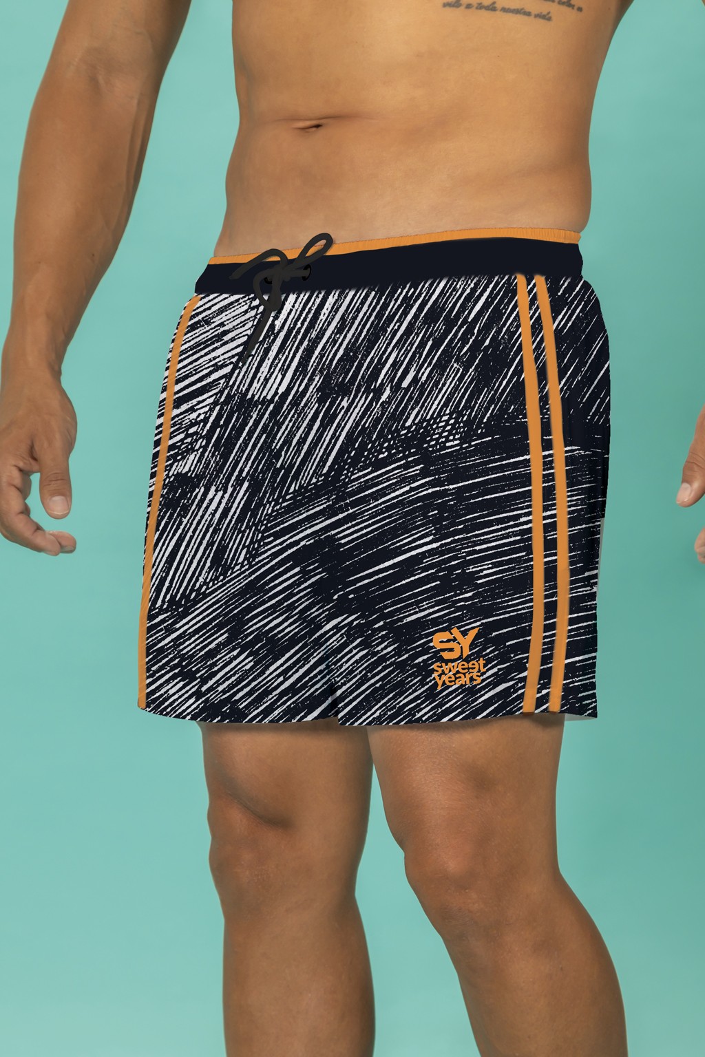 Boxer da mare da uomo fantasia sketch con coulisse e bande laterali in contrasto Sweet Years.